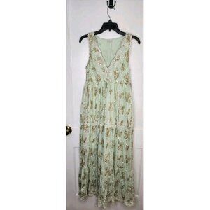 Sz S/M Ananta Made In India 100% Rayon Mint Green Gold Paisley Dress Boho